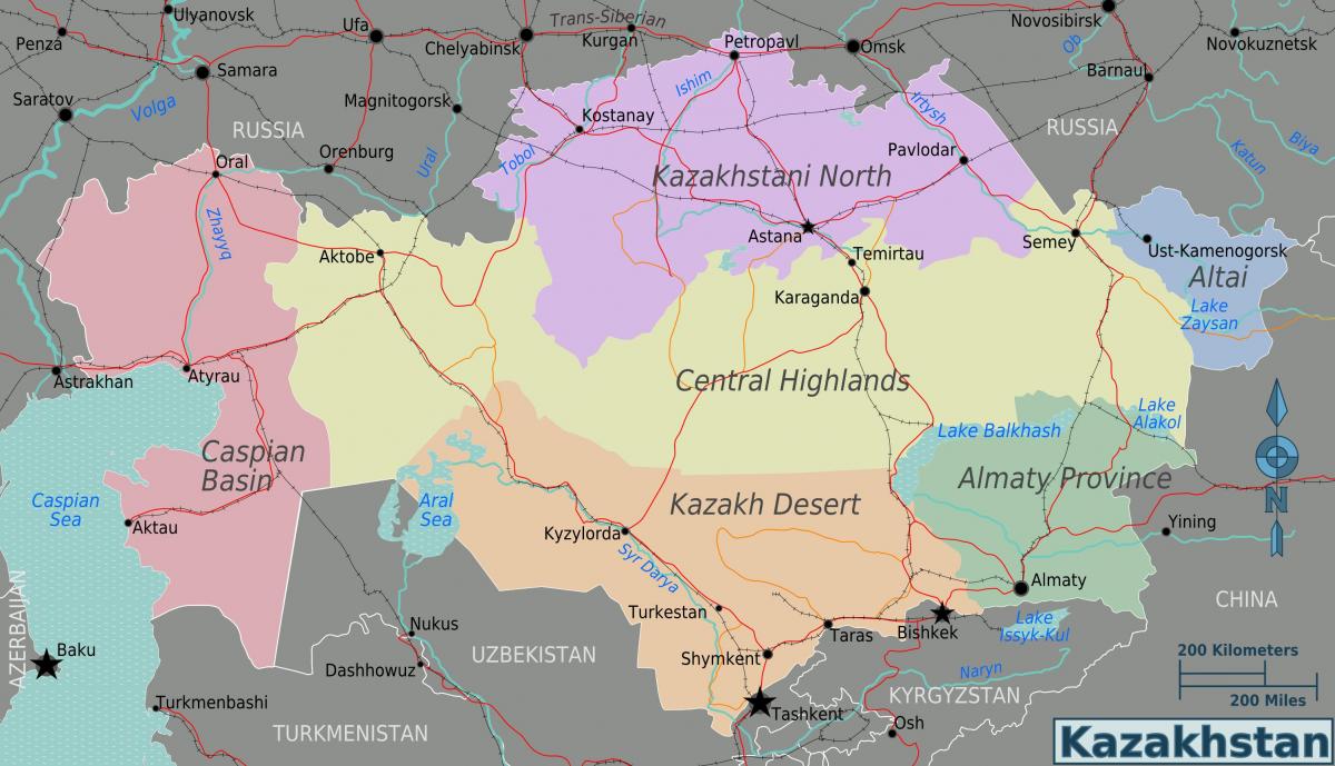 نقشه از مناطق قزاقستان